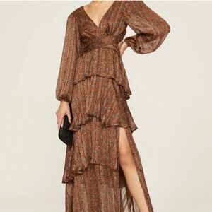 Astr - Elegant Brown Floral Maxi Dress - Large